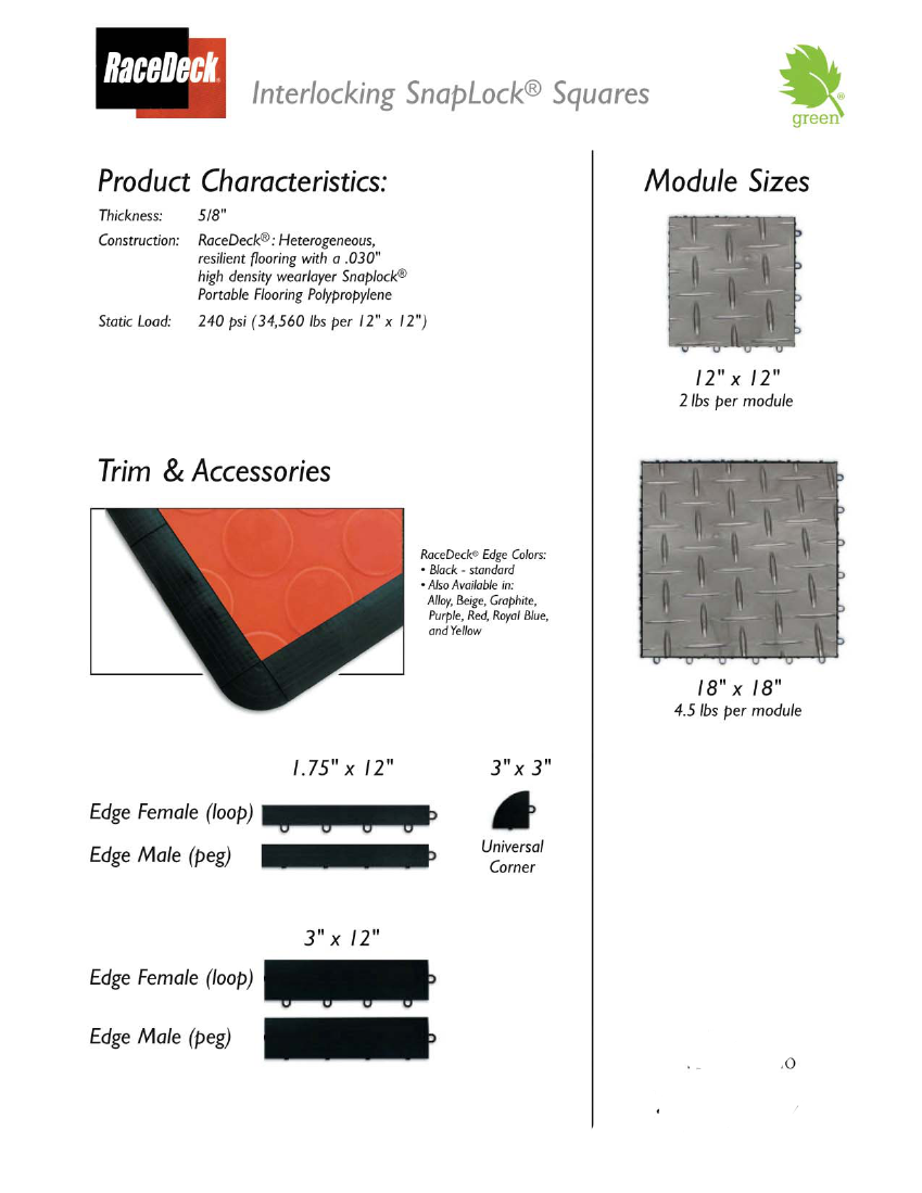 RaceDeck on SnapLock Portable Trade Show Flooring: CircleTrac and Diamond patterns available in 10 colors